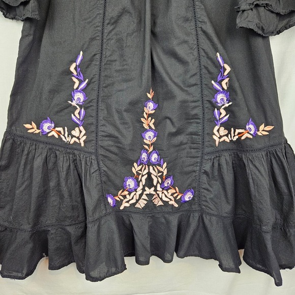 Free People Pavlo Black Embroidered Ruffle Tiered‎ Dress S Boho Cottagecore - Picture 3 of 7